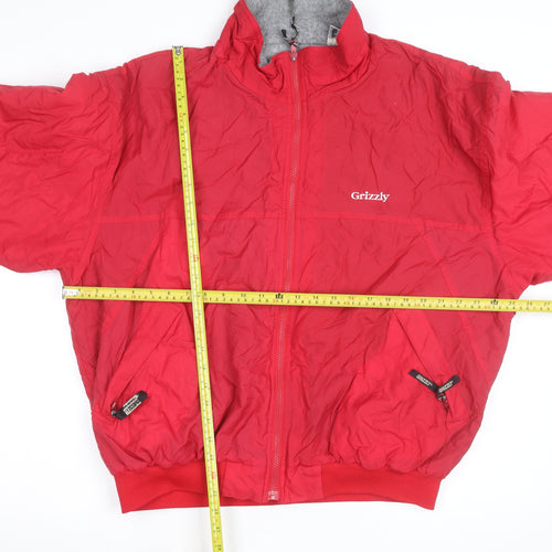 Grizzly Men's Red L Bomber Jacket Nylon Lined Full Zip Vintage