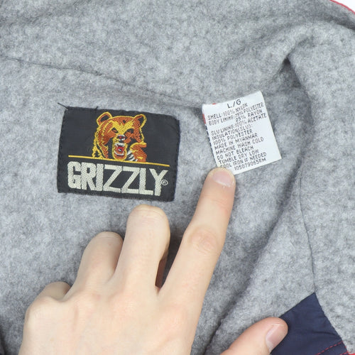 Grizzly Men's Red L Bomber Jacket Nylon Lined Full Zip Vintage