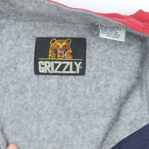 Grizzly Men's Red L Bomber Jacket Nylon Lined Full Zip Vintage