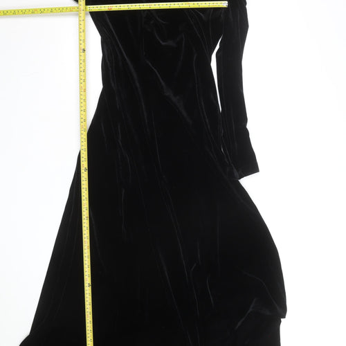 Cachet Women Black Velvet Off Shoulder Long Formal Dress Size 12