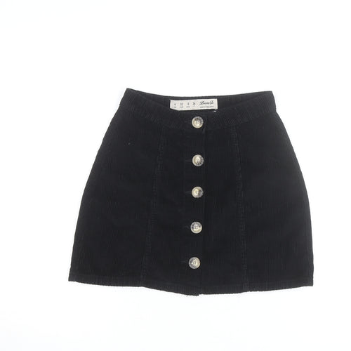 Denim Co. Womens Black Corduroy A-Line Button Mini Skirt Size 4