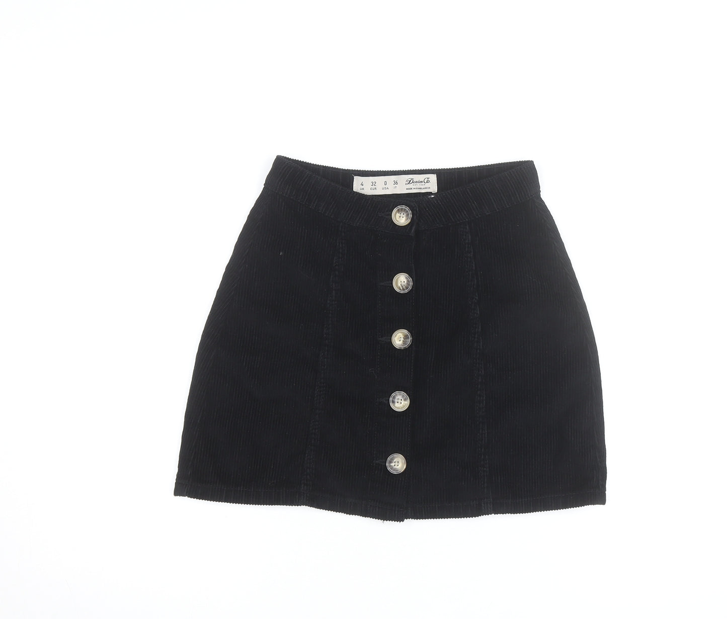Denim Co. Womens Black Corduroy A-Line Button Mini Skirt Size 4