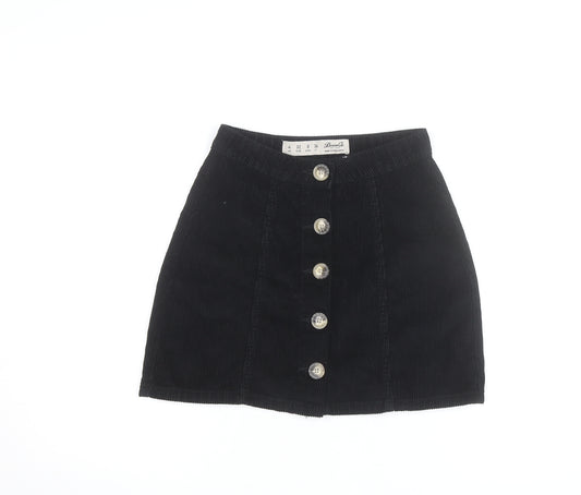 Denim Co. Womens Black Corduroy A-Line Button Mini Skirt Size 4