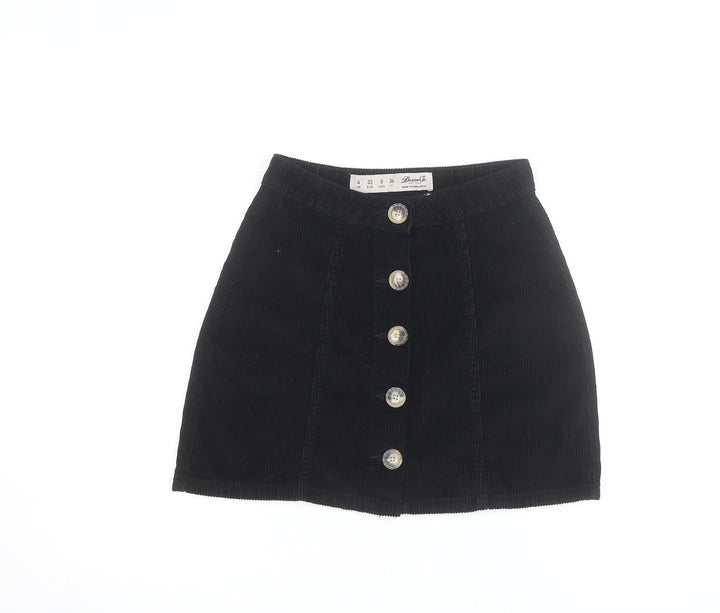 Denim Co. Womens Black Corduroy A-Line Button Mini Skirt Size 4