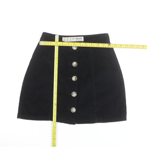 Denim Co. Womens Black Corduroy A-Line Button Mini Skirt Size 4