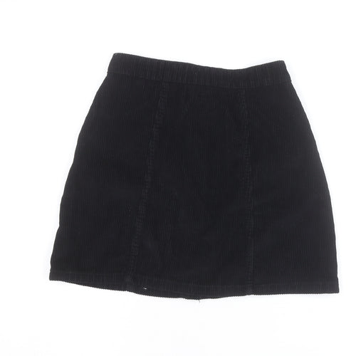 Denim Co. Womens Black Corduroy A-Line Button Mini Skirt Size 4