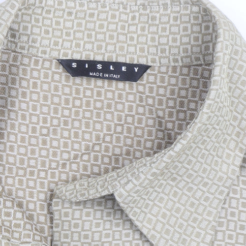Sisley Women’s Beige Geometric Long Sleeve Button-Up Shirt Size 16