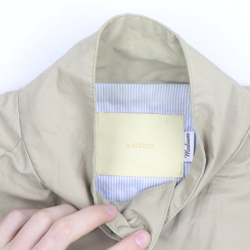a RIBBON Men's Beige Bomber Jacket Medium Cotton Blend Stand-Up Collar