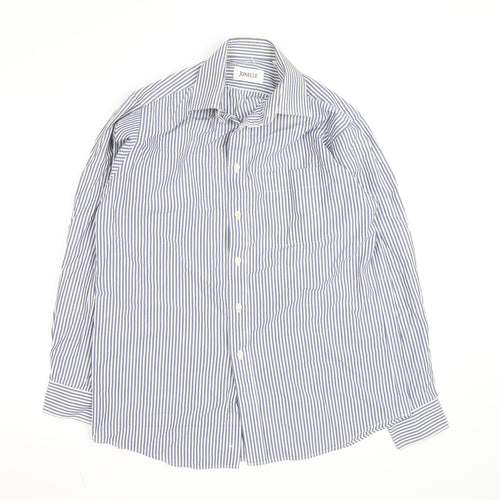 Jonelle Men's Blue Striped Cotton Long Sleeve Button-Up Shirt 15/38 Regular