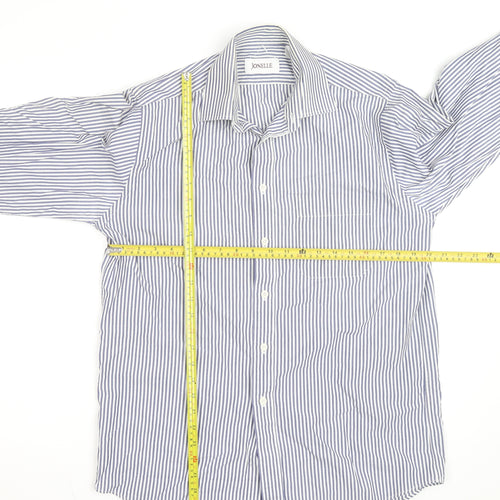 Jonelle Men's Blue Striped Cotton Long Sleeve Button-Up Shirt 15/38 Regular