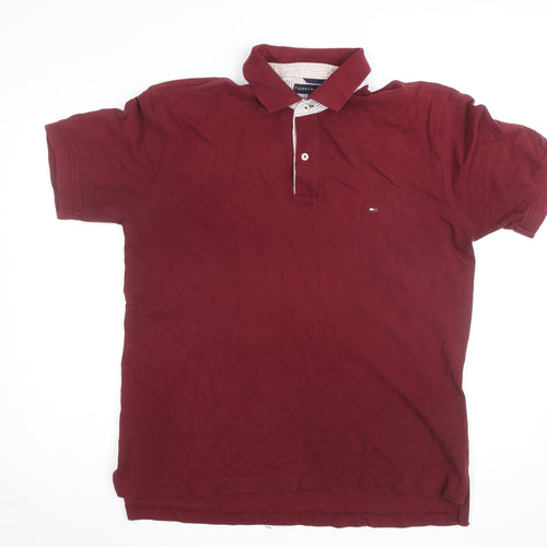 Tommy Hilfiger Men’s Red Cotton Short Sleeve Polo Shirt L