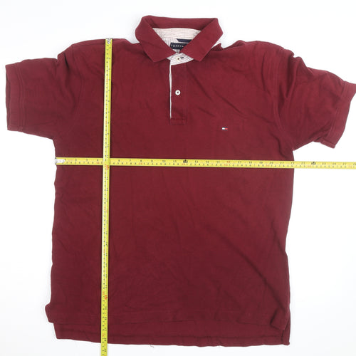 Tommy Hilfiger Men’s Red Cotton Short Sleeve Polo Shirt L