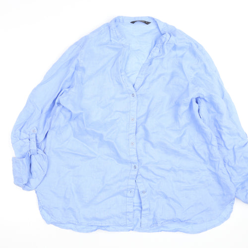 Dunnes Stores Women Blue Linen Long Sleeve Button-Up Shirt L