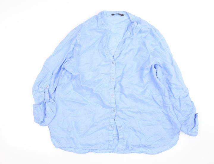 Dunnes Stores Women Blue Linen Long Sleeve Button-Up Shirt L