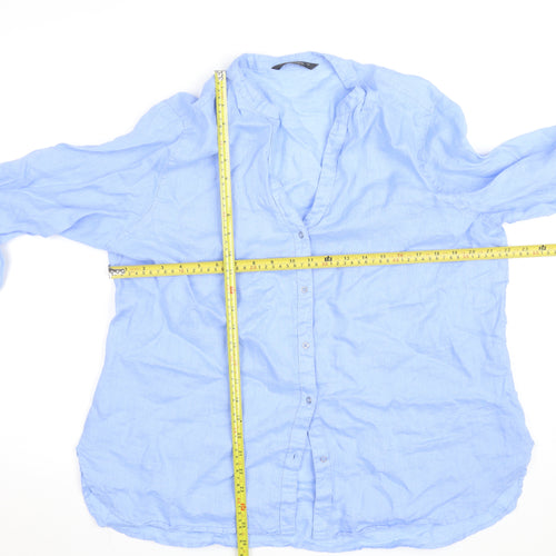 Dunnes Stores Women Blue Linen Long Sleeve Button-Up Shirt L