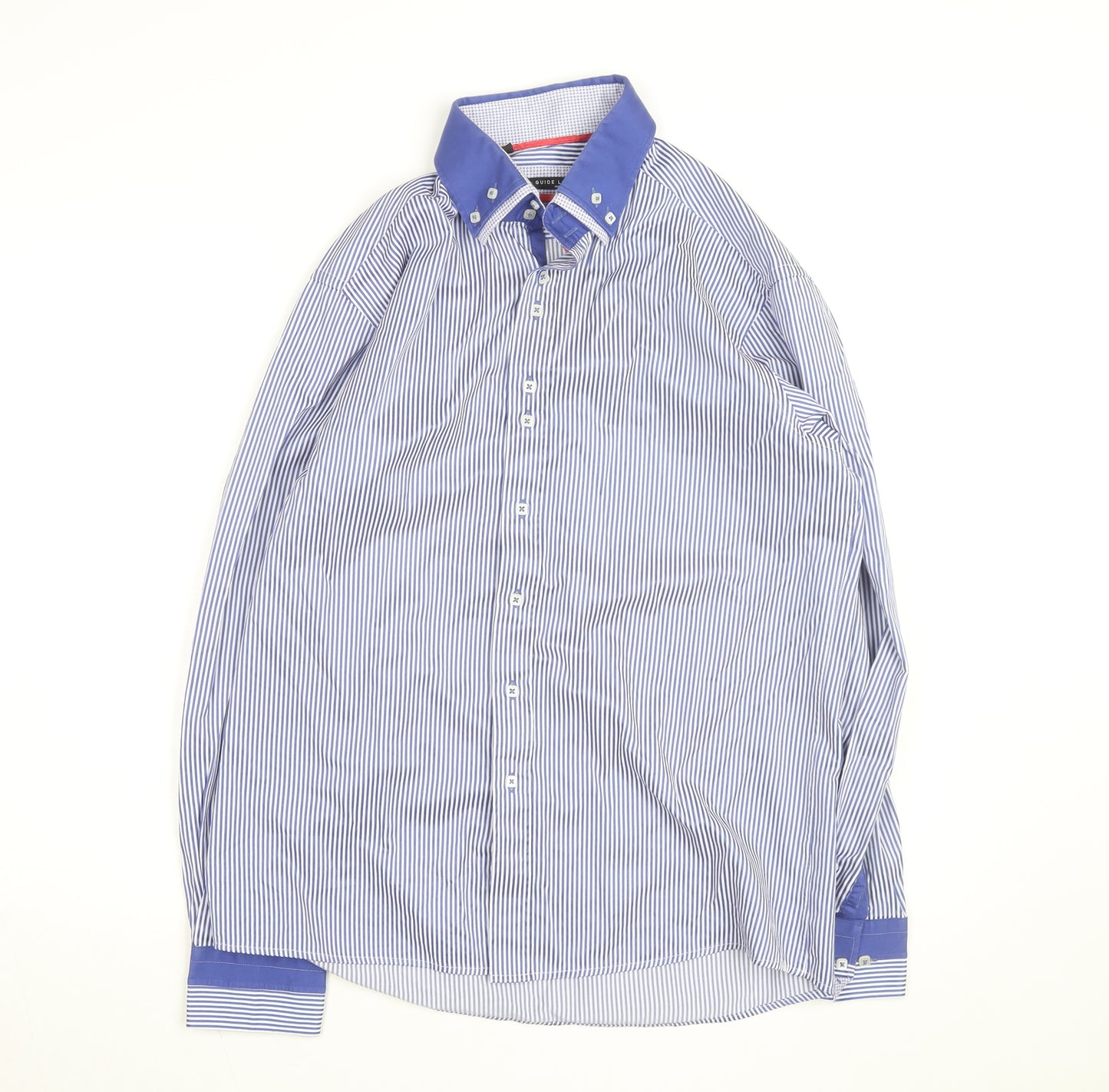 Guide London Men's Blue Striped Button-Down Cotton Blend Shirt XL
