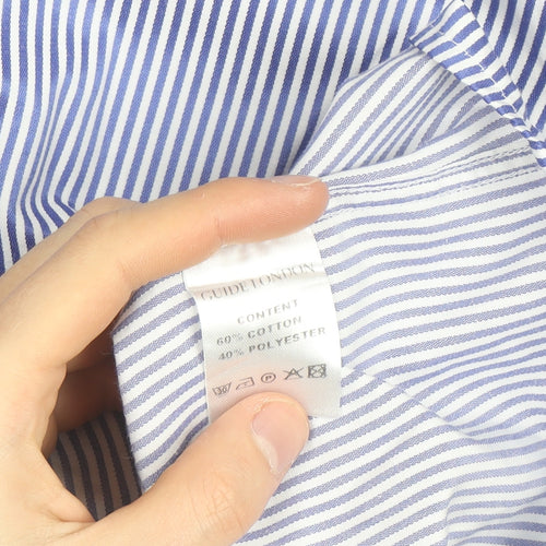 Guide London Men's Blue Striped Button-Down Cotton Blend Shirt XL