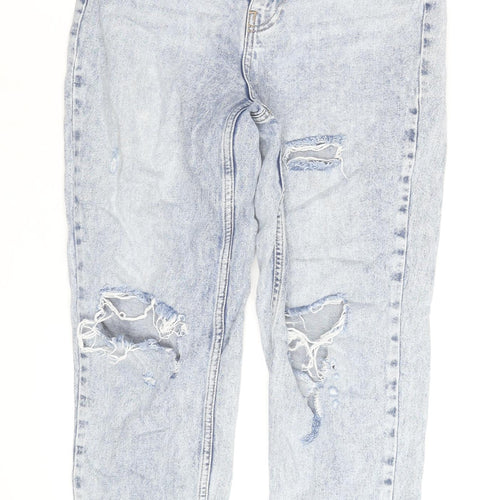 New Look Women’s Blue Distressed High Rise Mom Jeans Size 8
