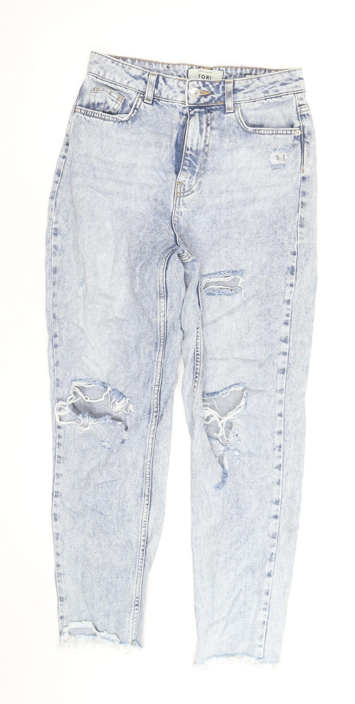 New Look Women’s Blue Distressed High Rise Mom Jeans Size 8