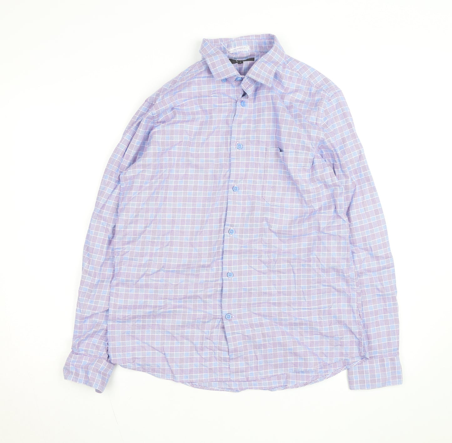 Dunnes Stores Men's Blue Slim Fit Long Sleeve Check Shirt Size L