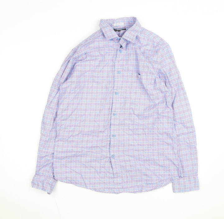Dunnes Stores Men's Blue Slim Fit Long Sleeve Check Shirt Size L
