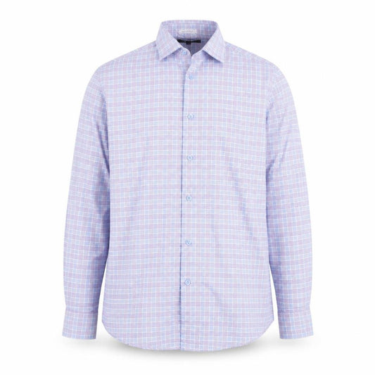 Front view of Dunnes Men's Blue Slim Fit Long Sleeve Check Shirt, size L
