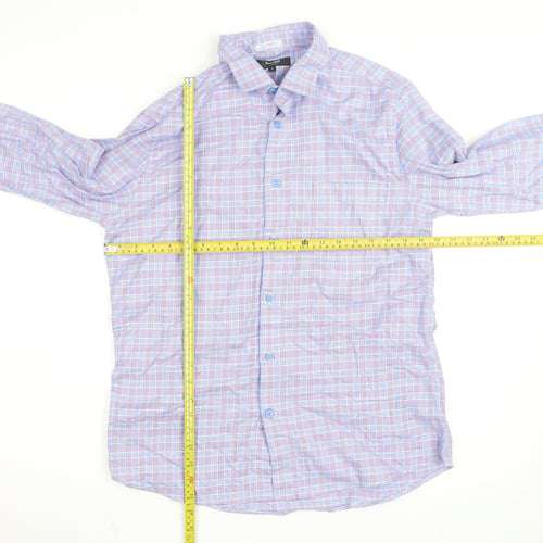 Dunnes Stores Men's Blue Slim Fit Long Sleeve Check Shirt Size L
