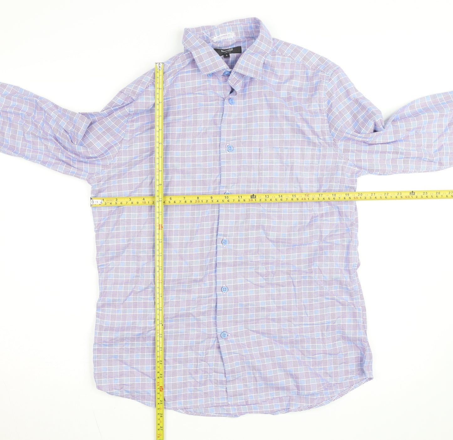 Dunnes Stores Men's Blue Slim Fit Long Sleeve Check Shirt Size L