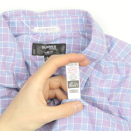 Dunnes Stores Men's Blue Slim Fit Long Sleeve Check Shirt Size L