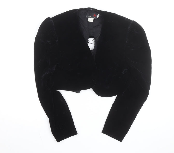 Scarlett Nite Women's Black Velvet Cropped Bow Long Sleeve Blouse Size S