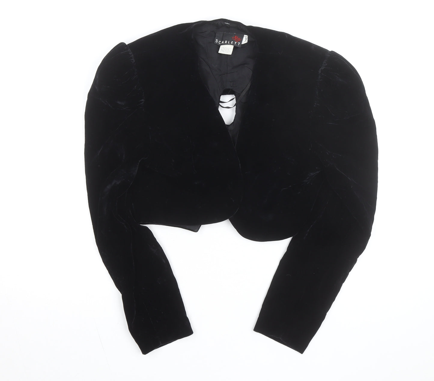 Scarlett Nite Women's Black Velvet Cropped Bow Long Sleeve Blouse Size S