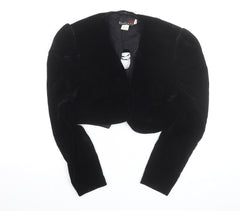 Scarlett Nite Women's Black Velvet Cropped Bow Long Sleeve Blouse Size S