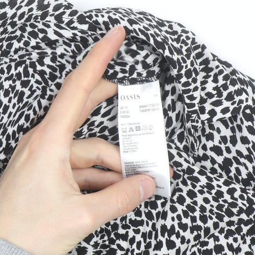 Oasis Women’s Black Animal Print Long Sleeve Viscose Blouse UK 10