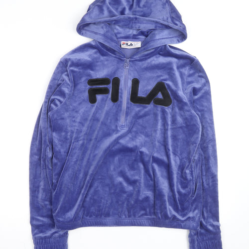 FILA Women's Blue Velour 1/2 Zip Hooded Sweatshirt Size S