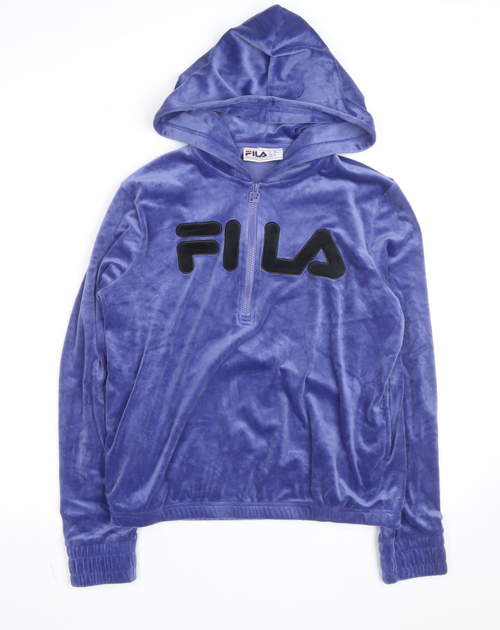 FILA Women's Blue Velour 1/2 Zip Hooded Sweatshirt Size S