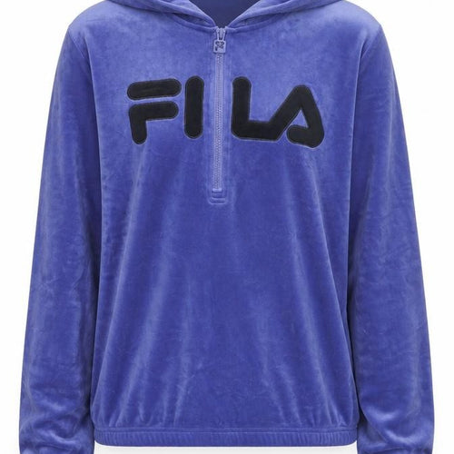 FILA Women's Blue Velour 1/2 Zip Hooded Sweatshirt Size S