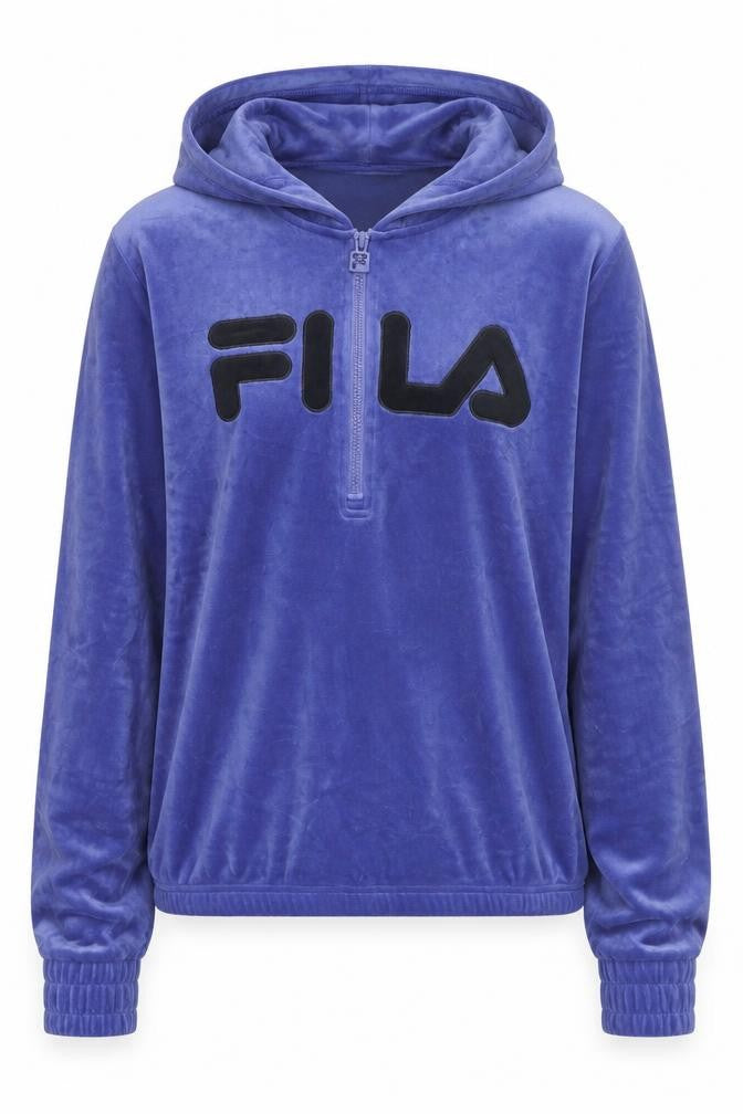 FILA Women's Blue Velour 1/2 Zip Hooded Sweatshirt Size S