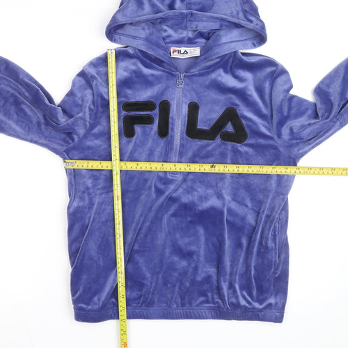 FILA Women's Blue Velour 1/2 Zip Hooded Sweatshirt Size S