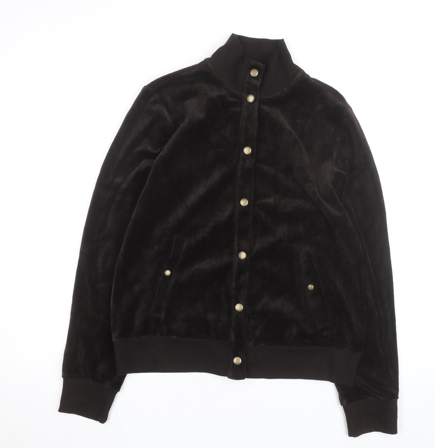 Chaps Men's Brown Velvet Bomber Jacket Size M Classic Snap Front
