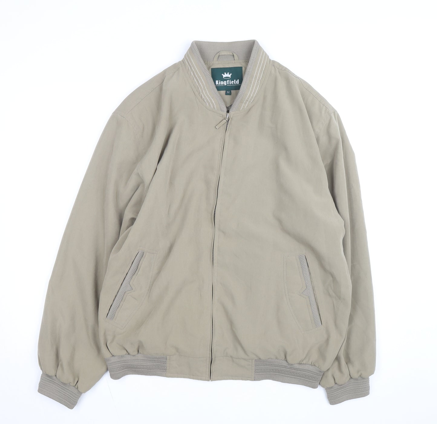 Kingfield Men's Beige Bomber Jacket Size 52 Cotton Casual Zip Up