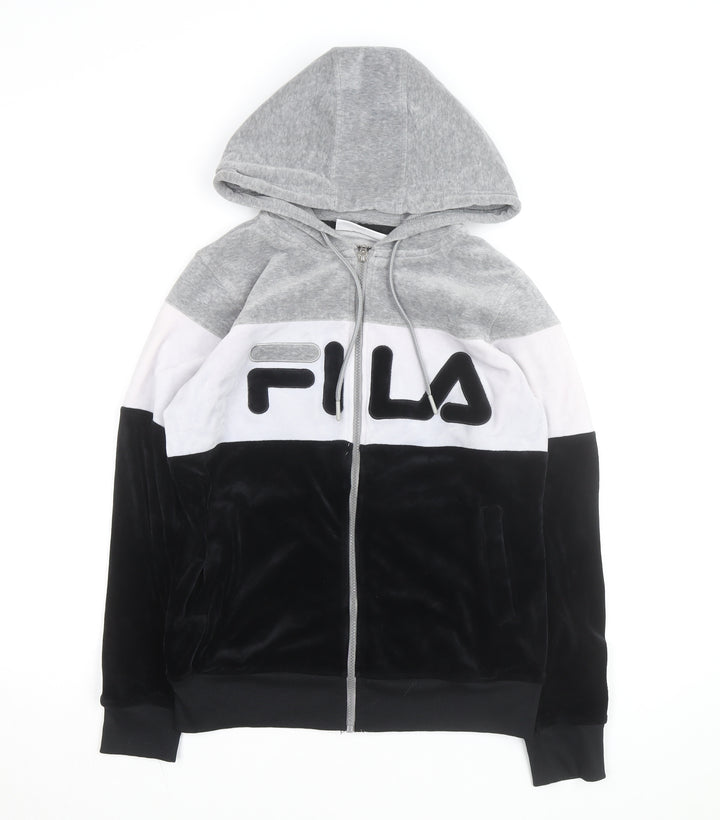 Fila Men's Grey Full Zip Logo Hoodie Size S Sports Velour Jacket