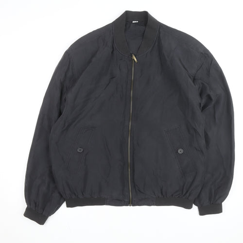 Catamaran Men's Black Silk Bomber Jacket L 42in Full Zip Casual