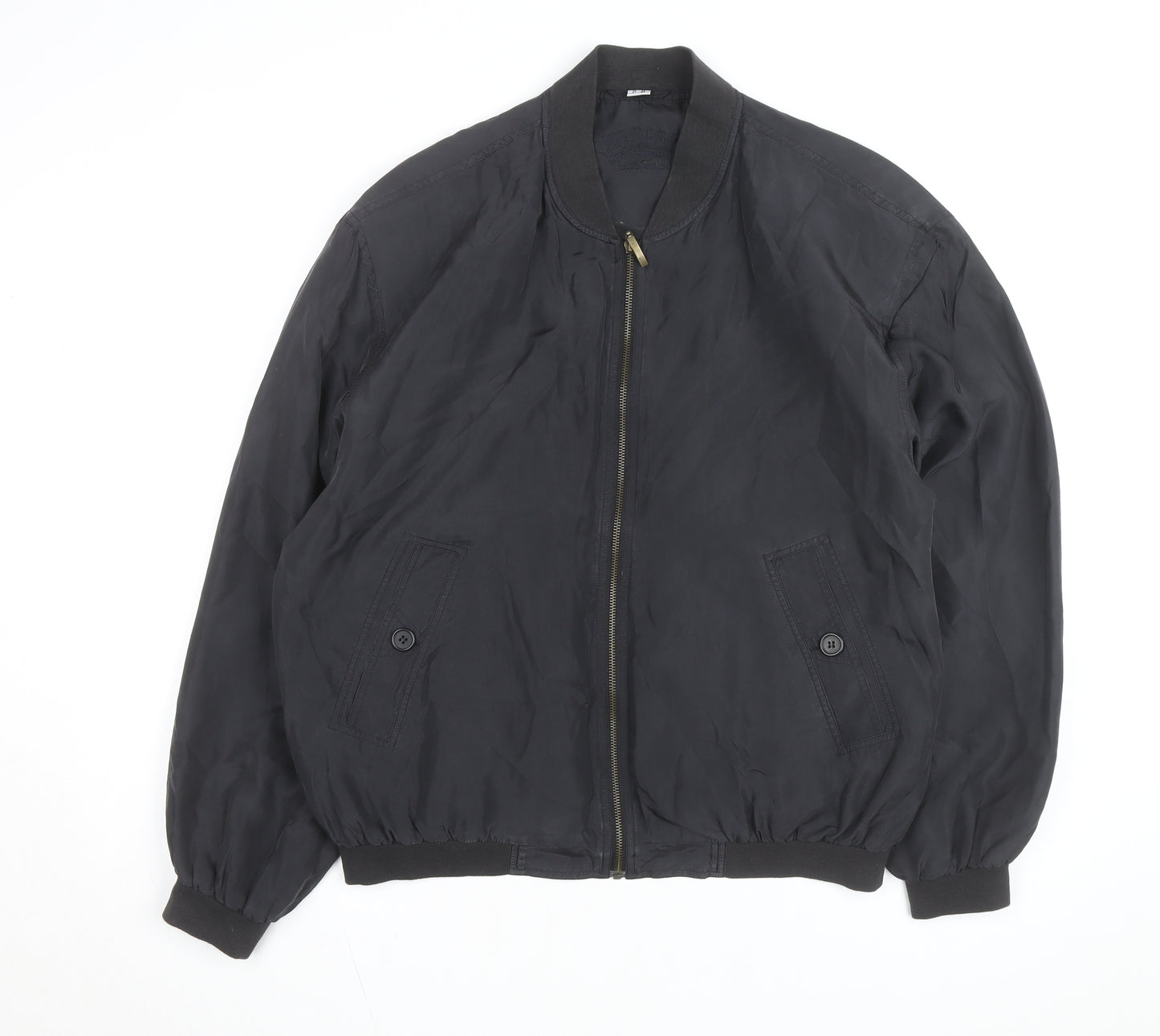 Catamaran Men's Black Silk Bomber Jacket L 42in Full Zip Casual