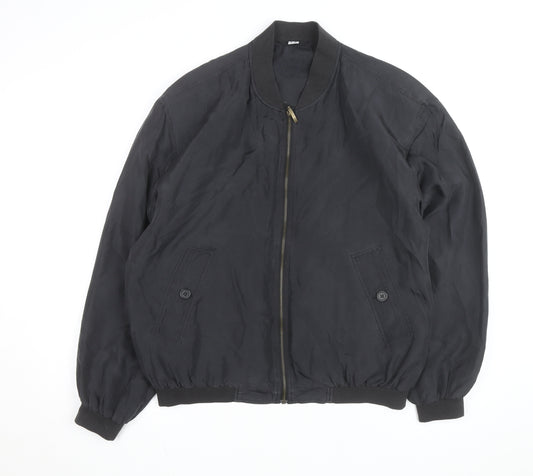 Catamaran Men's Black Silk Bomber Jacket L 42in Full Zip Casual