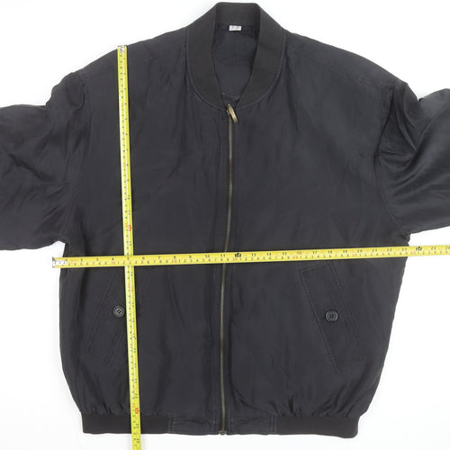 Catamaran Men's Black Silk Bomber Jacket L 42in Full Zip Casual
