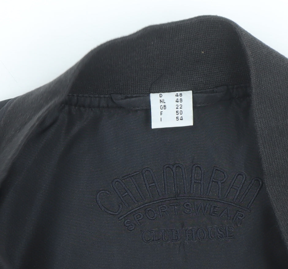 Catamaran Men's Black Silk Bomber Jacket L 42in Full Zip Casual