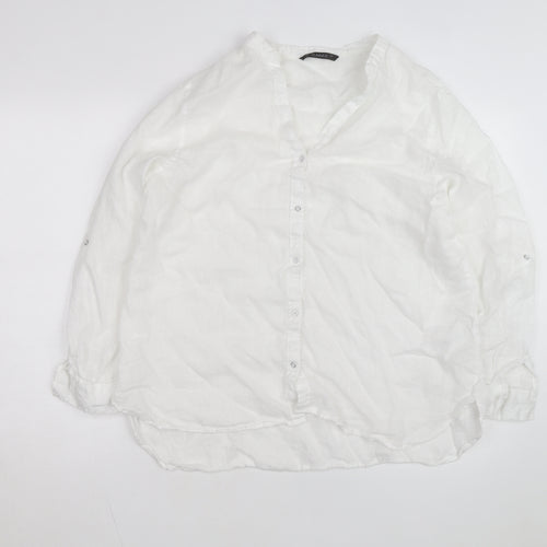 Dunnes Stores Women's White Linen Button-Up Shirt Size 16
