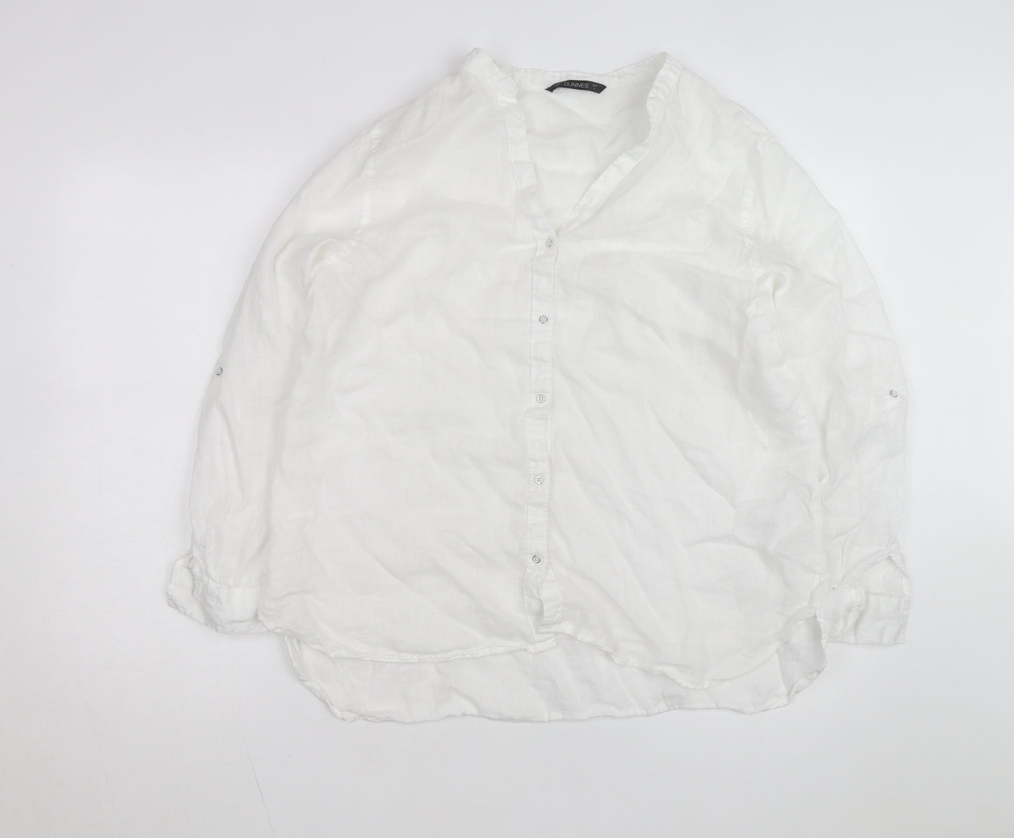 Dunnes Stores Women's White Linen Button-Up Shirt Size 16