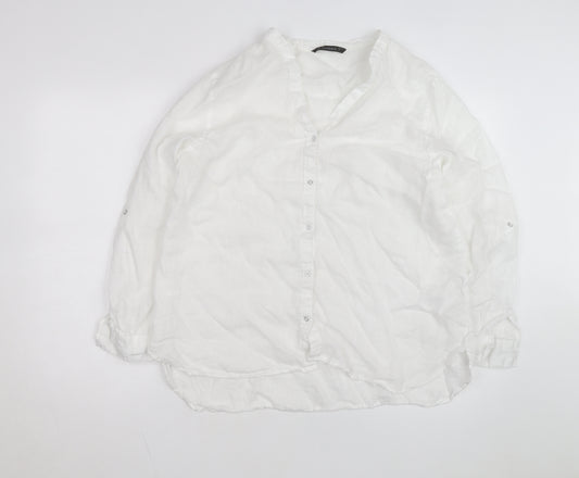 Dunnes Stores Women's White Linen Button-Up Shirt Size 16