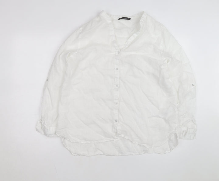 Dunnes Stores Women's White Linen Button-Up Shirt Size 16